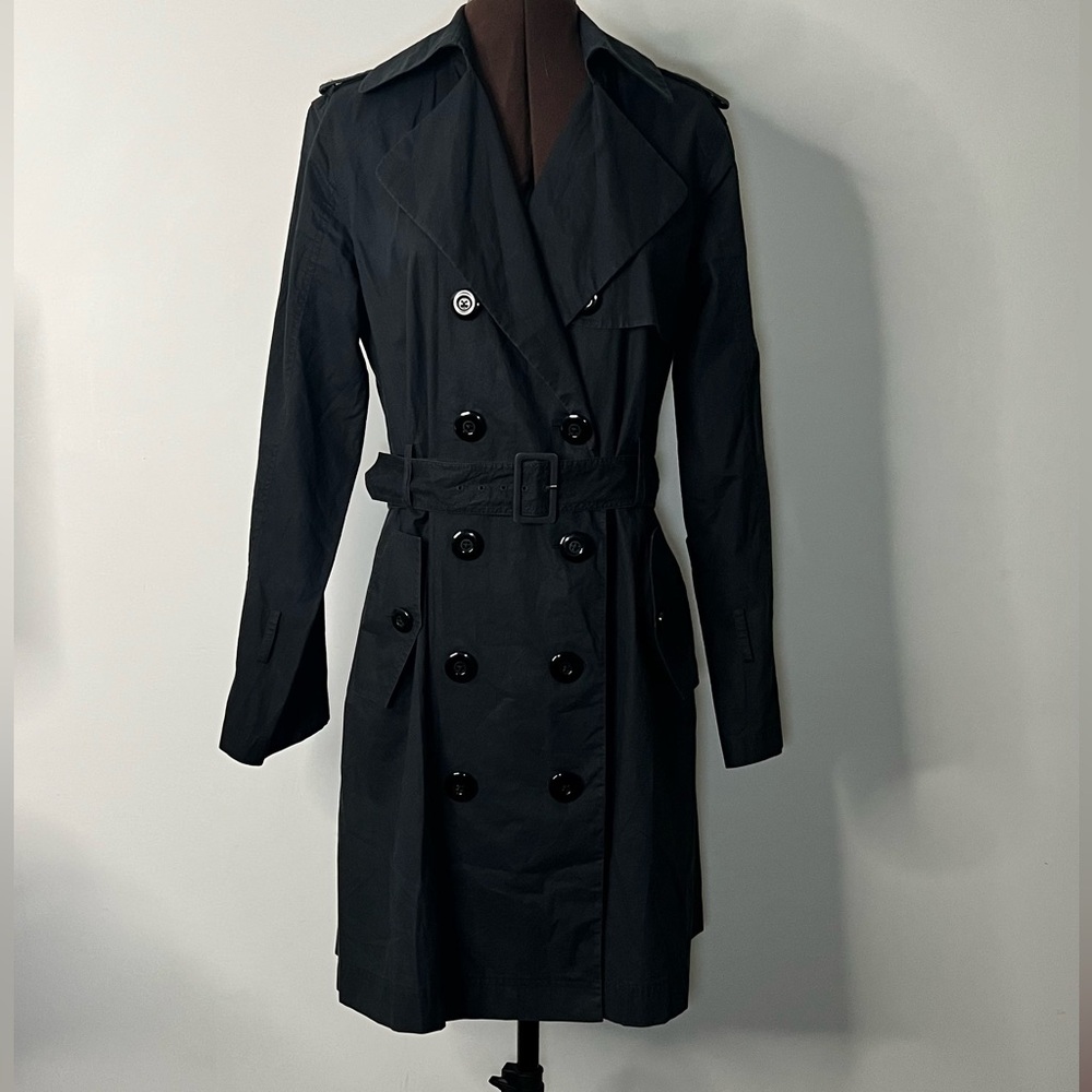 Lightweight Black Cotton Trench, cotton/silk, size 4/6 chic womenswear jacket - Picture 8 of 15
